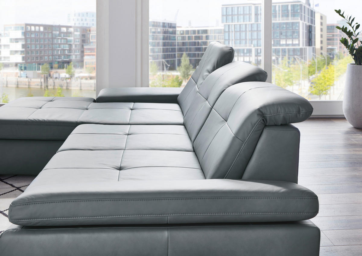 ECKSOFA in Echtleder Beige  - Beige/Alufarben, Design, Leder/Metall (195/309cm) - Beldomo Premium