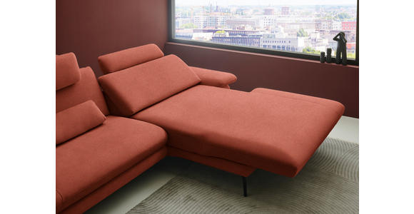 ECKSOFA  in Chenille, Flachgewebe Terracotta  284/180 cm  - Terracotta/Schwarz, Design, Textil/Metall (284/180cm) - Dieter Knoll