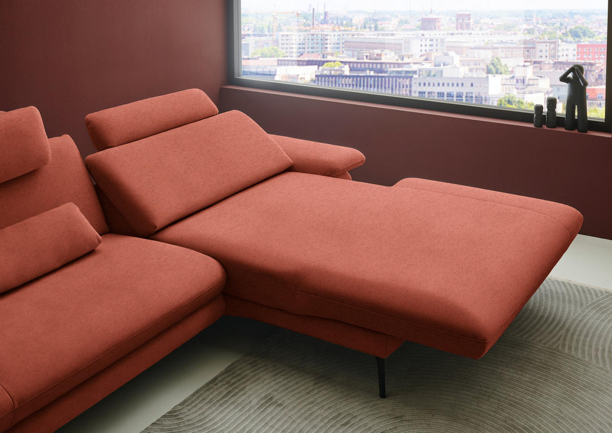 ECKSOFA  in Chenille, Flachgewebe Terracotta  284/180 cm  - Terracotta/Schwarz, Design, Textil/Metall (284/180cm) - Dieter Knoll