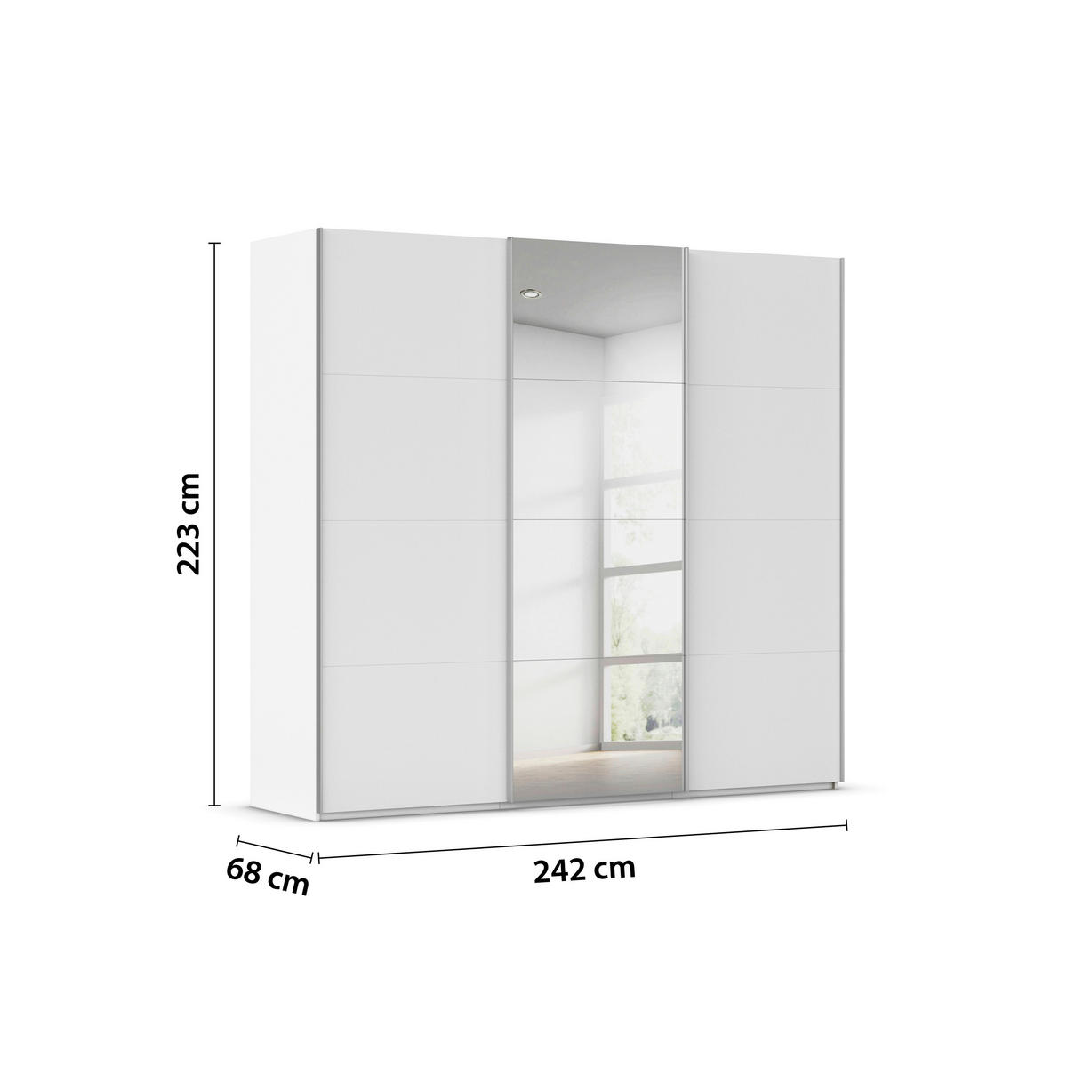 SCHWEBETÜRENSCHRANK 242/223/68 cm 3-türig Weiß  - Alufarben/Weiß, Basics, Glas/Holzwerkstoff (242/223/68cm) - Novel