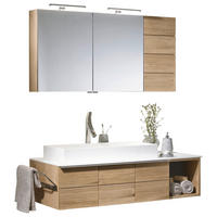 Mobilier Baie 128,4 cm - alb/culoare lemn stejar, Design, sticlă/lemn (128,4cm) - Voglauer