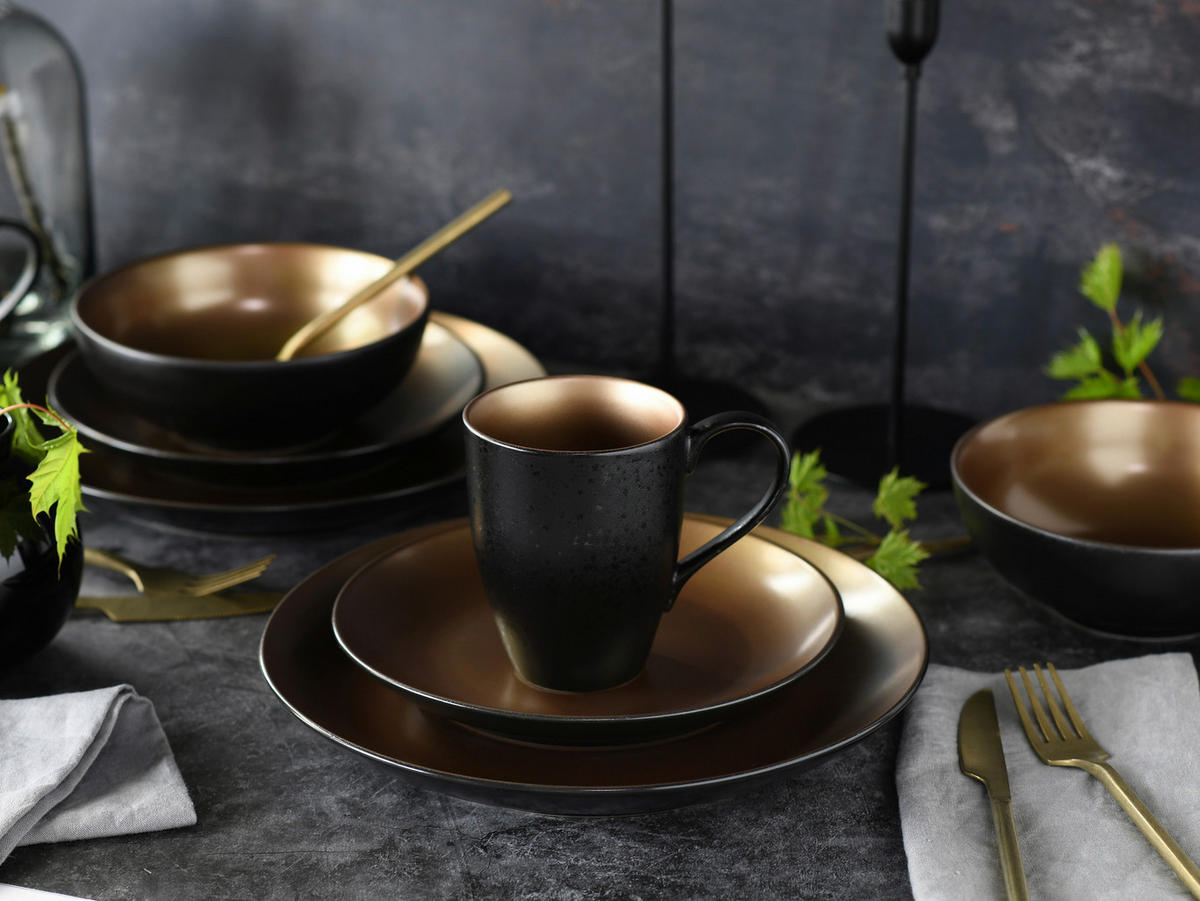 KOMBISERVICE Glamour Gold 8-teilig  - Goldfarben/Schwarz, Keramik (29,5/29,5/28cm) - Creatable