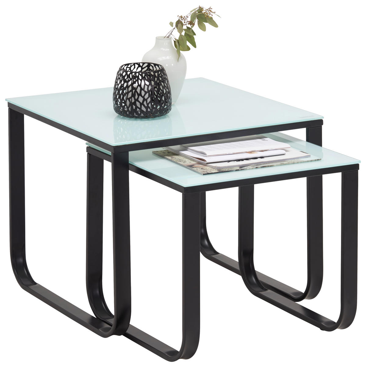 SET MIZ, bela, temno siva  - temno siva/bela, Design, kovina/steklo (45/55/45/55/45/40cm) - Carryhome