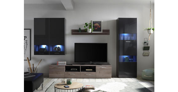 WOHNWAND in Grau, Silbereichenfarben - Silberfarben/Schwarz, MODERN, Glas/Holzwerkstoff (325/195/42cm) - Hom`in
