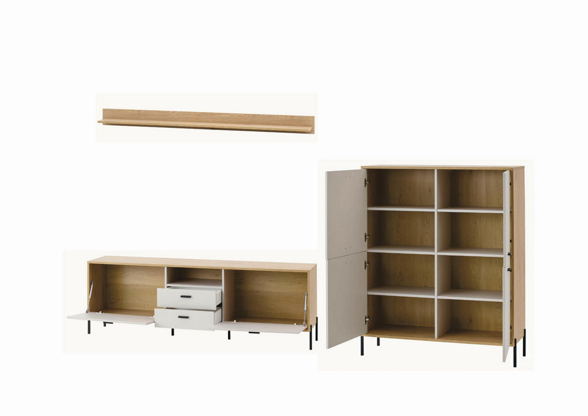 WOHNWAND 3-teilig  in Eichefarben, Kaschmir  320/170/40 cm    - Kaschmir/Eichefarben, Design, Holzwerkstoff/Metall (320/170/40cm) - MID.YOU