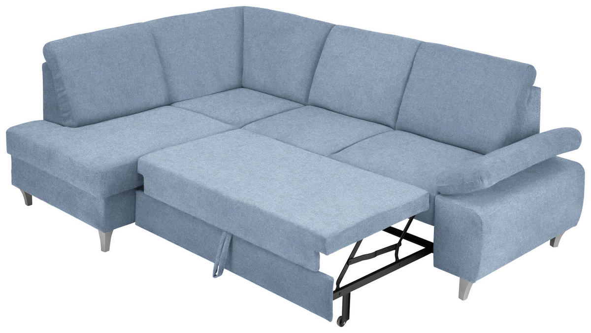 ECKSOFA in Flachgewebe Blau  - Blau/Silberfarben, Konventionell, Holz/Textil (186/255cm) - Cantus