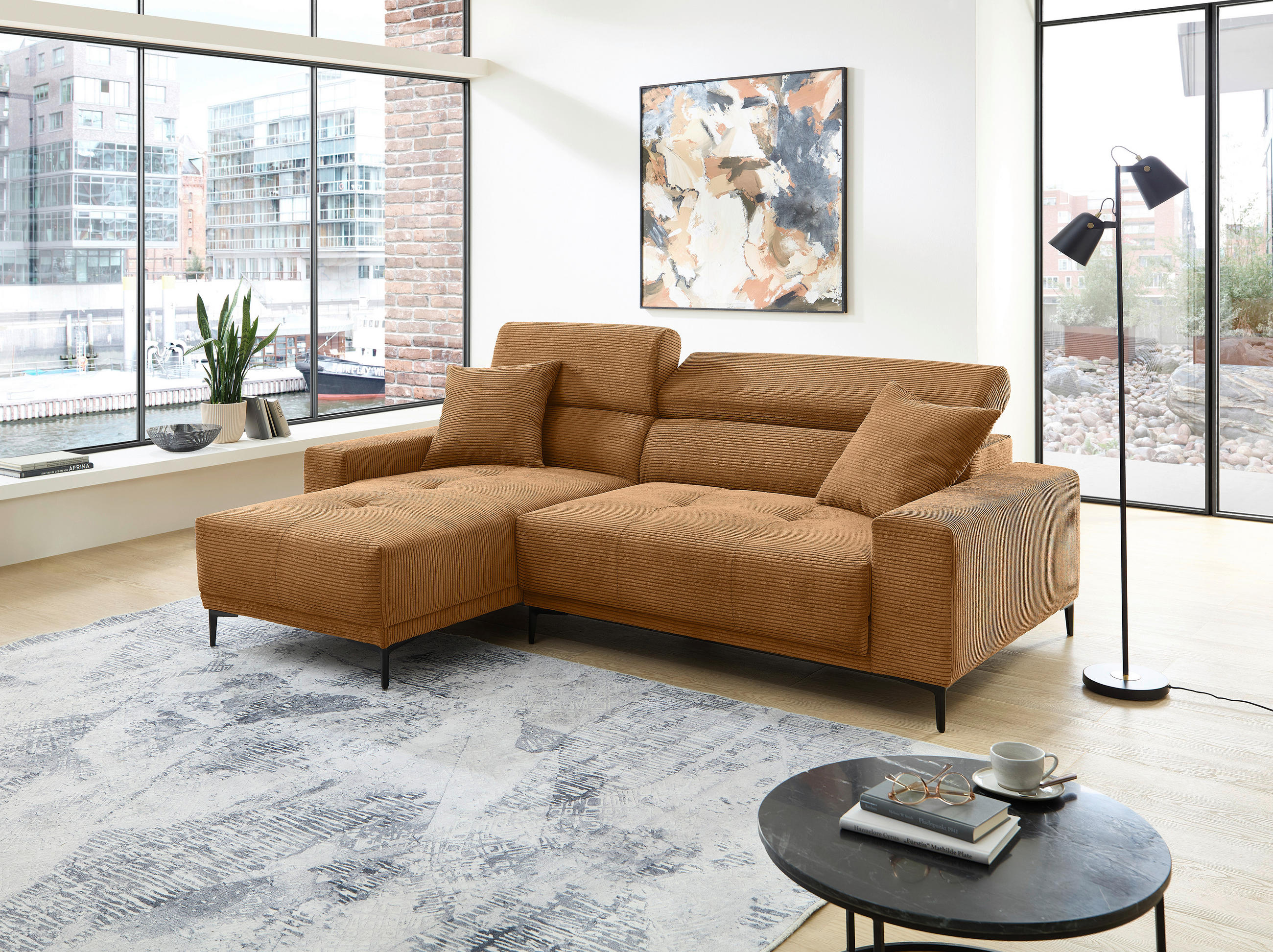 ECKSOFA Cord Goldfarben  - Goldfarben/Schwarz, Basics, Textil/Metall (183/250cm) - Livetastic