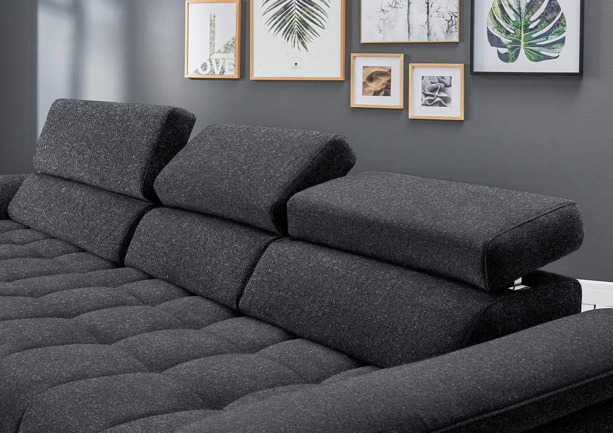 ECKSOFA in Chenille Anthrazit  - Anthrazit/Schwarz, Design, Textil/Metall (190/329cm) - Beldomo Style