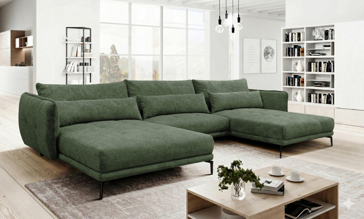 WOHNLANDSCHAFT LAGACY U in Flachgewebe Grün  - Schwarz/Grün, Design, Textil/Metall (193/368/193cm) - MID.YOU