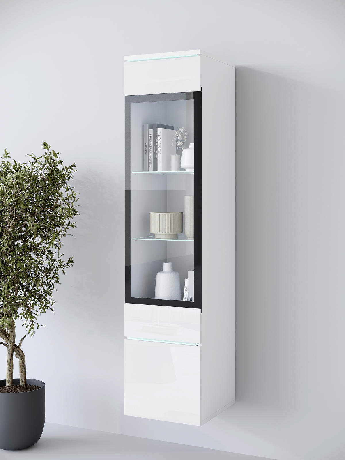 VITRINE  in Weiß, Weiß Hochglanz  - Weiß Hochglanz/Weiß, Design, Glas/Holzwerkstoff (30/130/33cm) - Livetastic