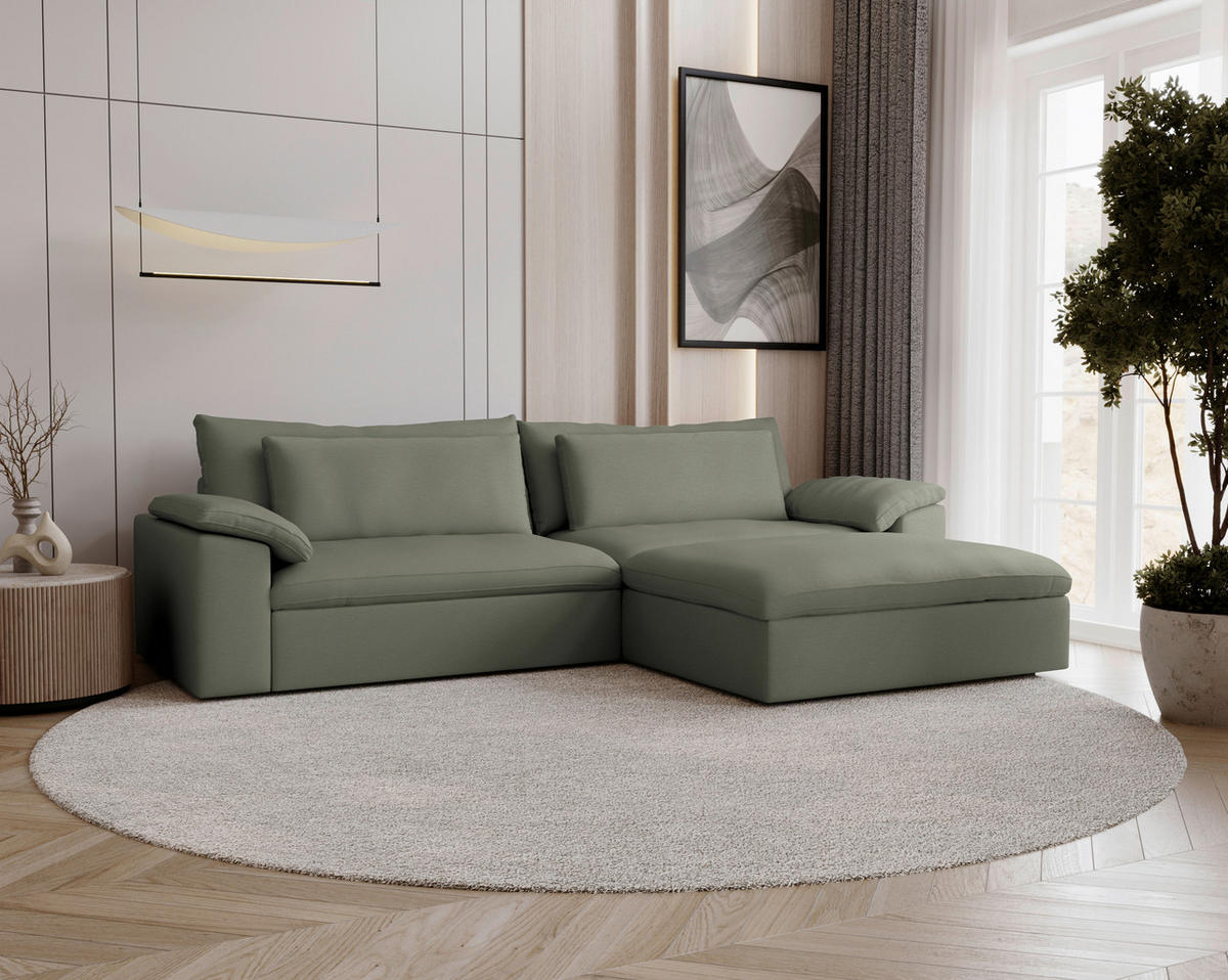 ECKSOFA  Chenille Graugrün  - Schwarz/Graugrün, Modern, Kunststoff/Textil (306/198cm) - Carryhome