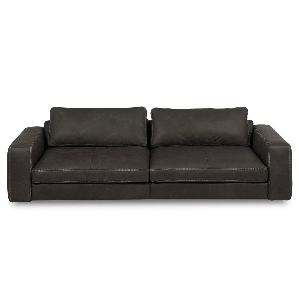 3-SITZER-SOFA  in Echtleder Dunkelgrau   - Dunkelgrau/Beige, Design, Leder/Kunststoff (300/85/123cm) - Livetastic