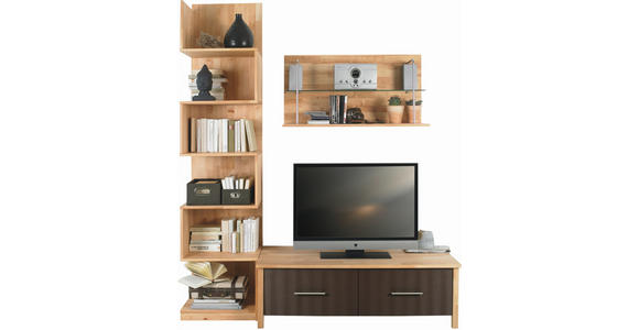 WOHNWAND  in Naturfarben, Erlefarben   - Chromfarben/Erlefarben, Natur, Glas/Holz - Linea Natura