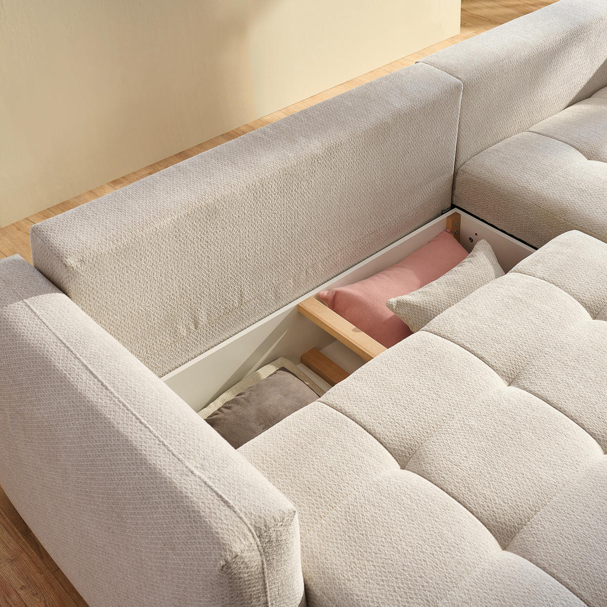 ECKSOFA in Chenille Hellgrau  - Hellgrau/Schwarz, Modern, Kunststoff/Textil (276/172cm) - Hom`in