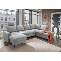 WOHNLANDSCHAFT Grau Chenille  - Schwarz/Grau, MODERN, Holz/Textil (153/305/200cm) - Livetastic