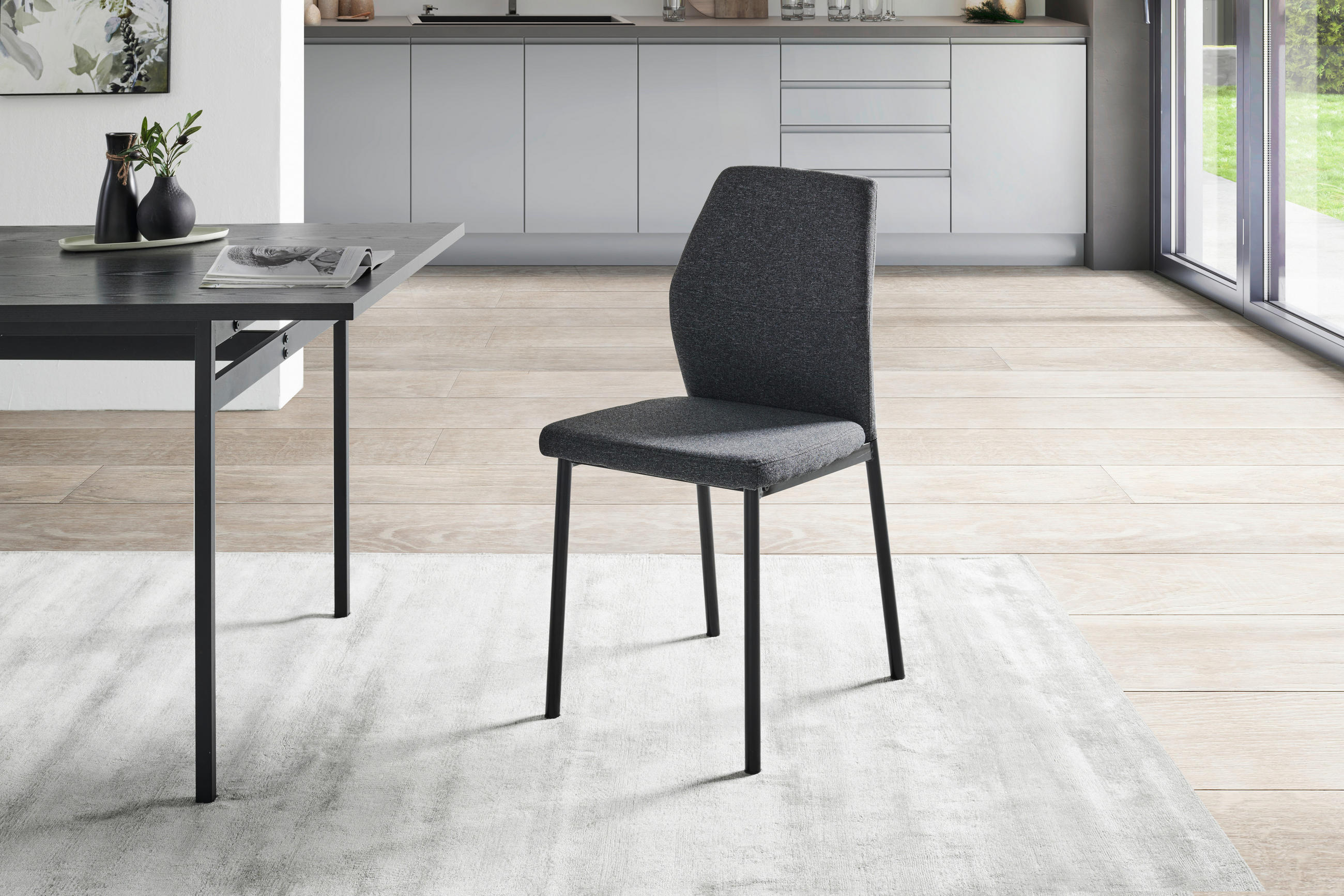 STUHL  in Stahl Webstoff Metall, Textil  - Anthrazit/Schwarz, MODERN, Textil/Metall (46/86/53cm) - MID.YOU