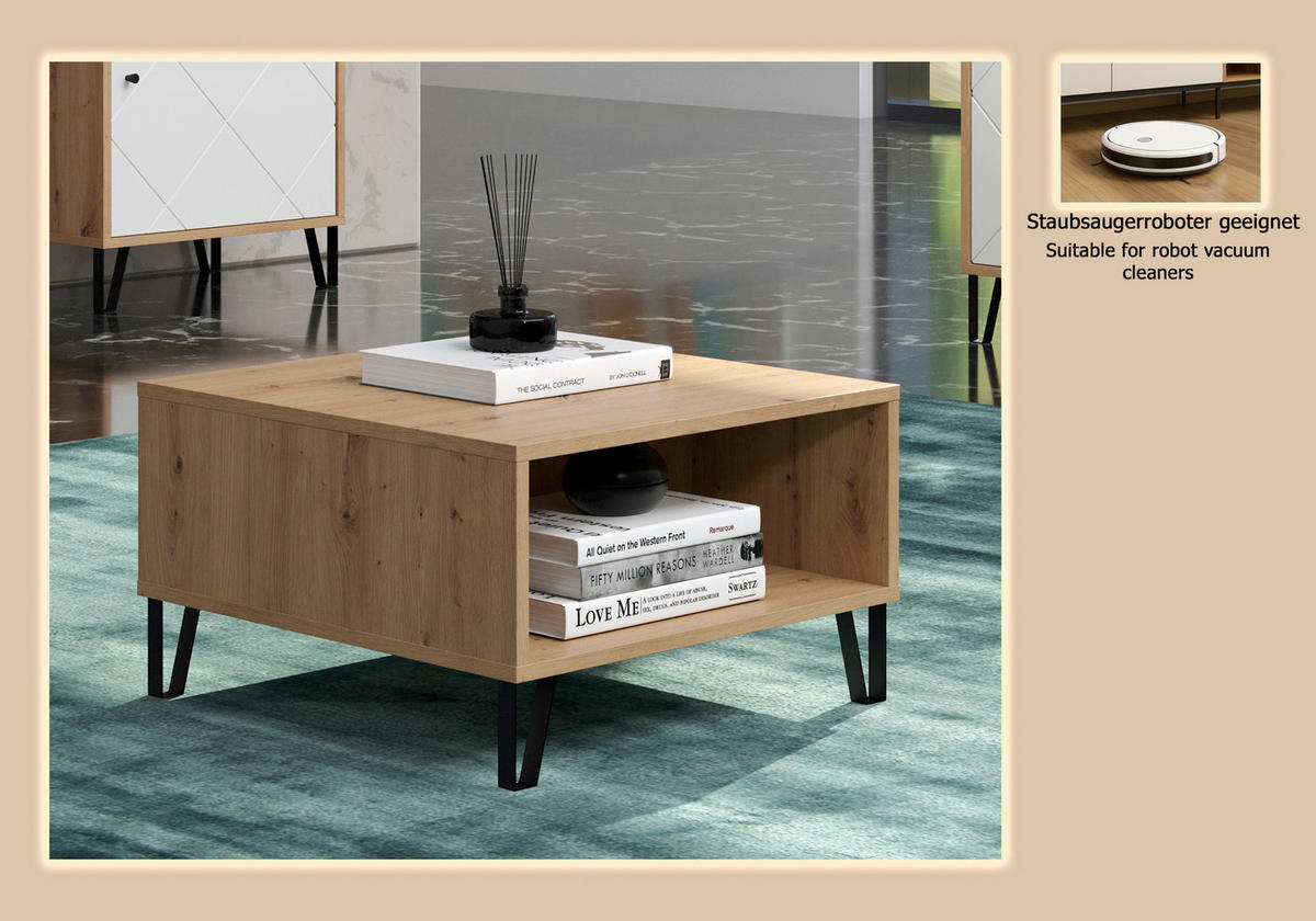 COUCHTISCH 60/60/37 cm TOUCH quadratisch Eiche Artisan  - Schwarz/Eiche Artisan, Design, Holzwerkstoff/Metall (60/60/37cm) - MID.YOU