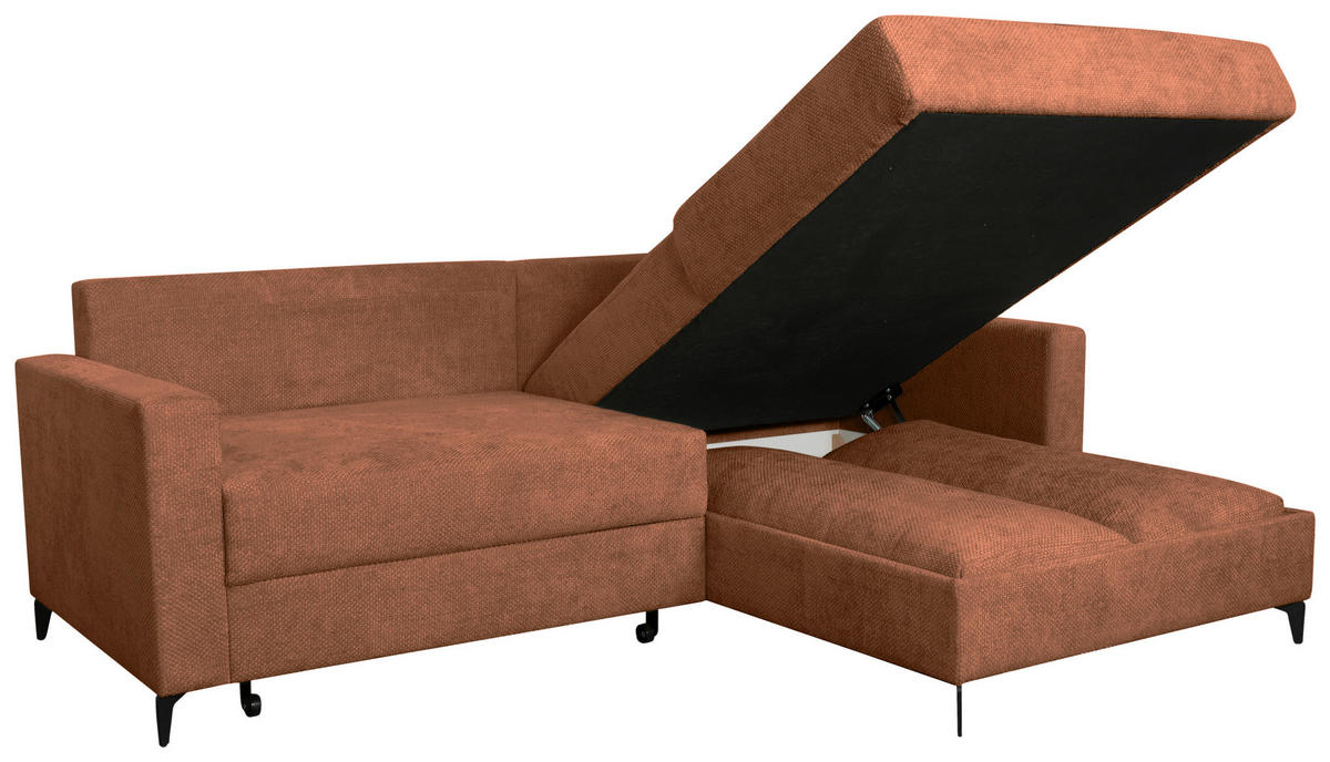 ECKSOFA Terracotta Struktur  - Terracotta/Schwarz, KONVENTIONELL, Textil/Metall (230/164cm) - Carryhome