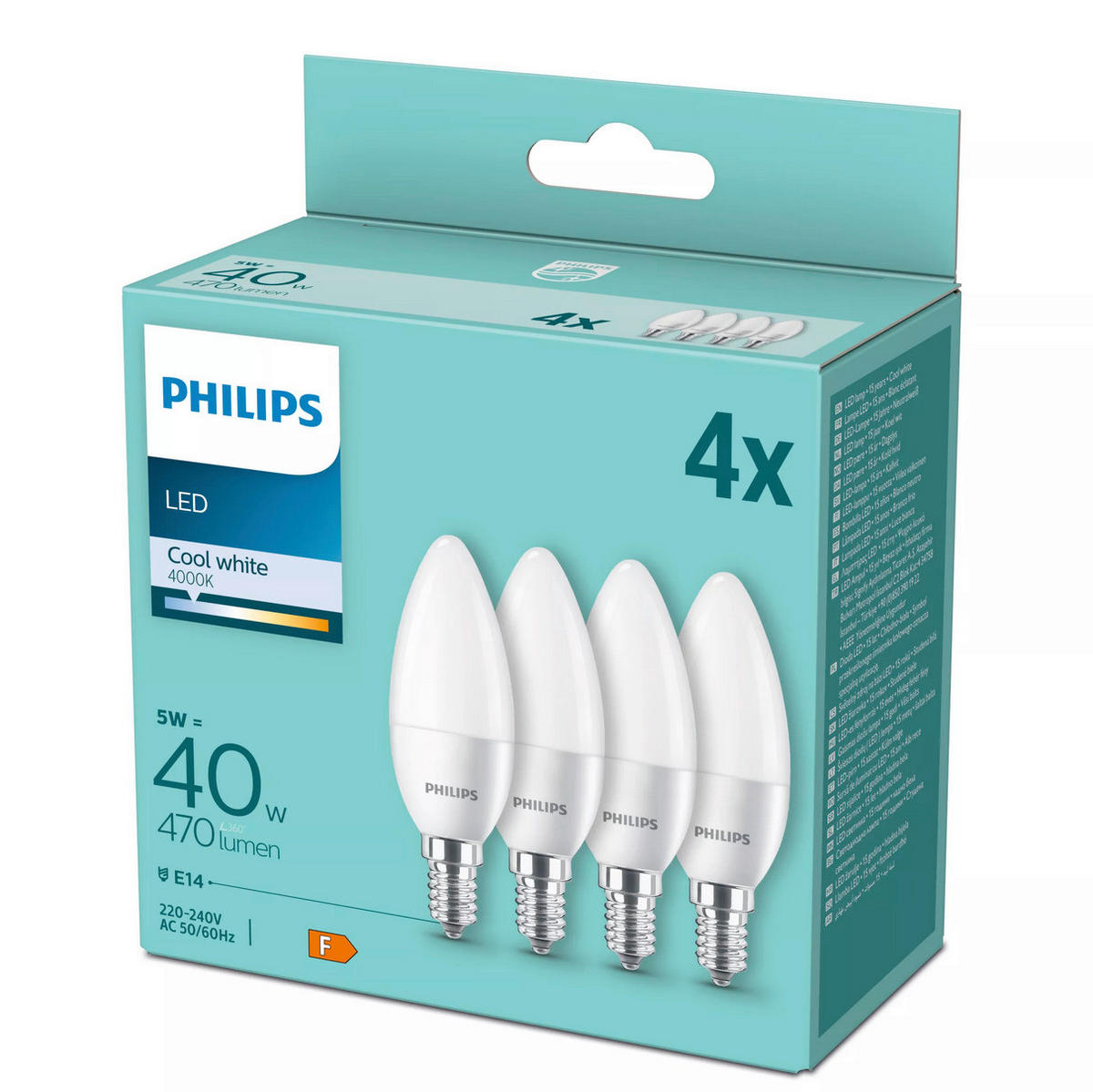 LED ŽARULJA E14 , 4.9 W , 470 lm , 4000 K   - prozirno, Basics, plastika (3,5/10,6cm) - Philips