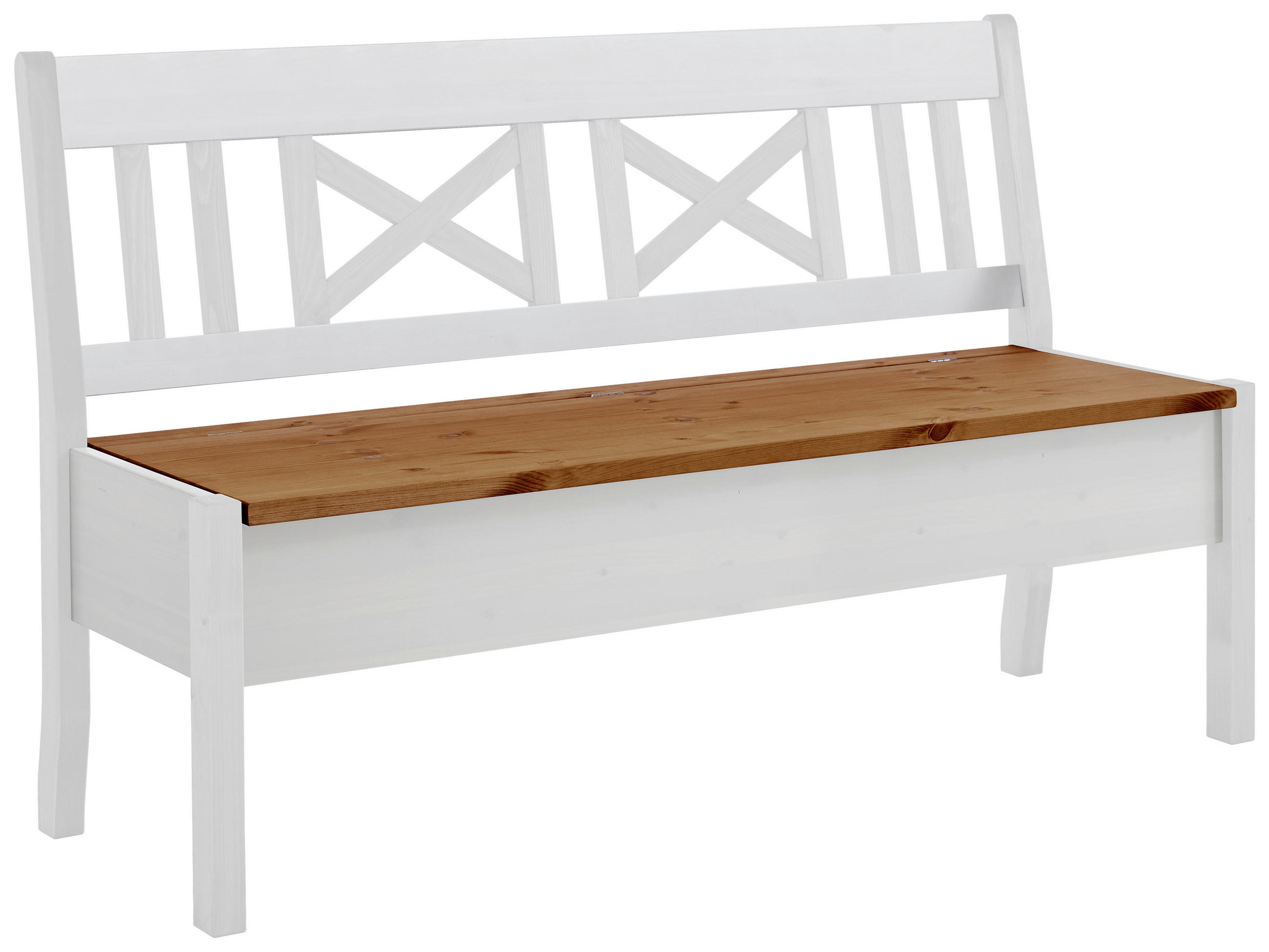 SITZBANK 148/93/58 cm Weiß, Bernsteinfarben Kiefer massiv  - Bernsteinfarben/Weiß, ROMANTIK / LANDHAUS, Holz (148/93/58cm) - Boxxx