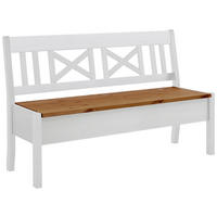 SITZBANK 148/93/58 cm Weiß, Bernsteinfarben Kiefer massiv  - Bernsteinfarben/Weiß, ROMANTIK / LANDHAUS, Holz (148/93/58cm) - Boxxx