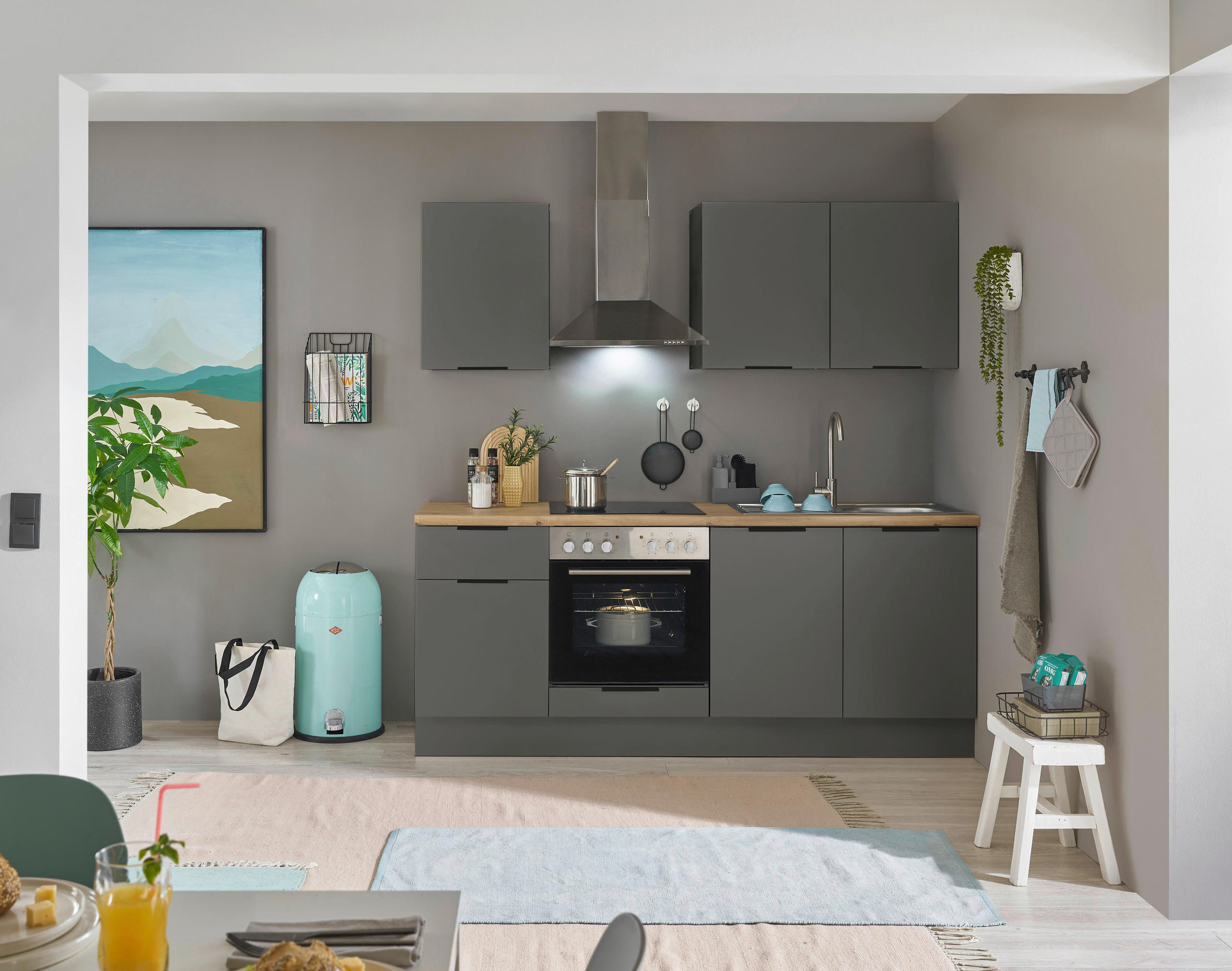 Thumbnail - Carryhome Küchenblock Multan, Graphit, Metall, 1 Schubladen, nur wie online abgebildet bestellbar, 210x211x60 cm, links ...