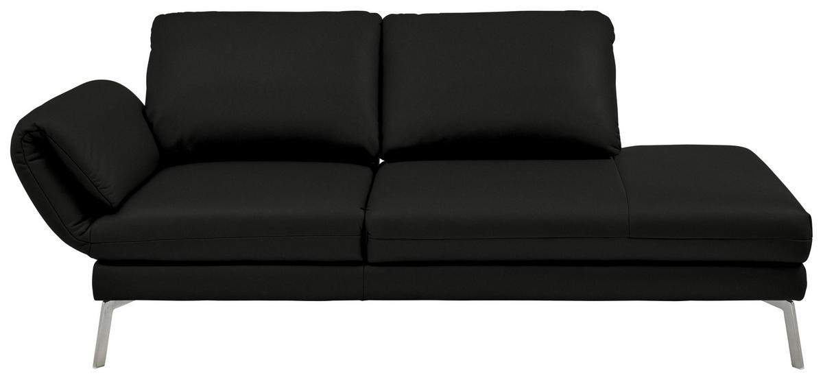 RÉCAMIERE in Echtleder Schwarz  - Chromfarben/Schwarz, Design, Leder/Metall (209/85-109/95-16cm) - Dieter Knoll