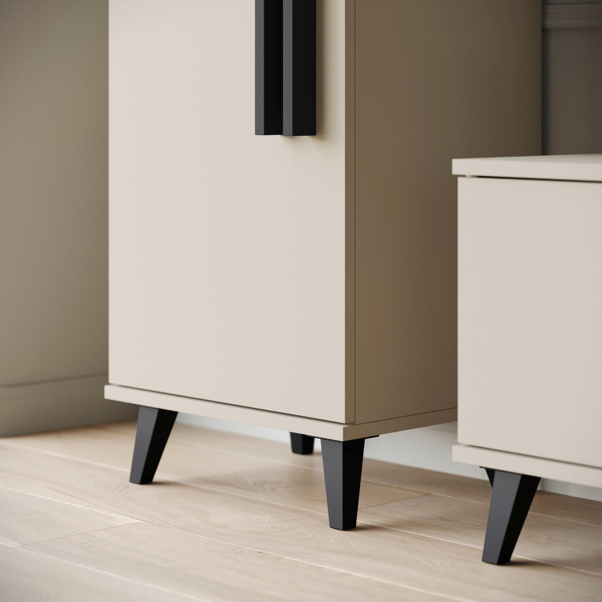 WOHNWAND Helsinki 4-teilig  in Beige  260/159,5/33 cm  - Beige/Schwarz, Trend, Glas/Holzwerkstoff (260/159,5/33cm)