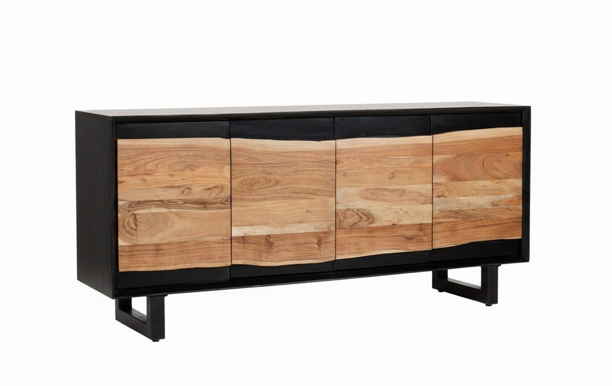 SIDEBOARD  in 168/76/61 cm  - Schwarz/Naturfarben, Design, Holz/Metall (168/76/61cm) - Livetastic