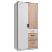 KLEIDERSCHRANK 2-türig Weiß, Eichefarben  - Eichefarben/Alufarben, KONVENTIONELL, Holzwerkstoff/Kunststoff (91/199/58cm) - Boxxx