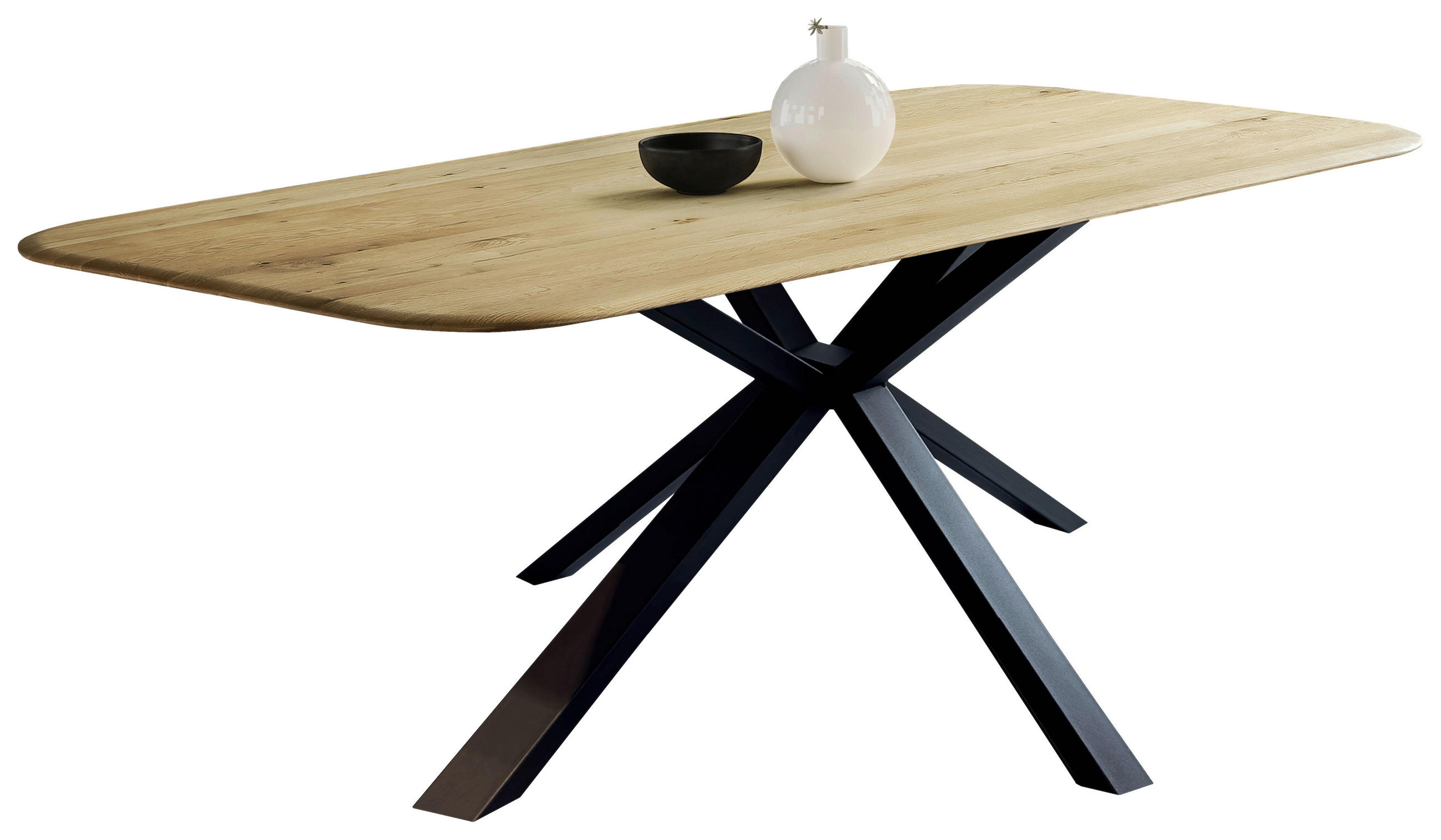ESSTISCH Eiche massiv rechteckig Schwarz, Eichefarben  - Eichefarben/Schwarz, LIFESTYLE, Holz/Metall (200/100/75cm) - Linea Natura