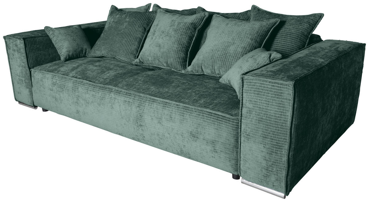 BIGSOFA in Flachgewebe Grün  - Chromfarben/Grün, KONVENTIONELL, Textil/Metall (256/68/122cm) - Carryhome