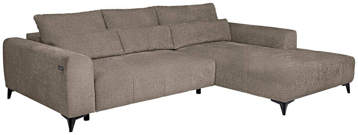 ECKSOFA Taupe Chenille  - Taupe/Schwarz, KONVENTIONELL, Kunststoff/Textil (279/222cm) - Hom`in