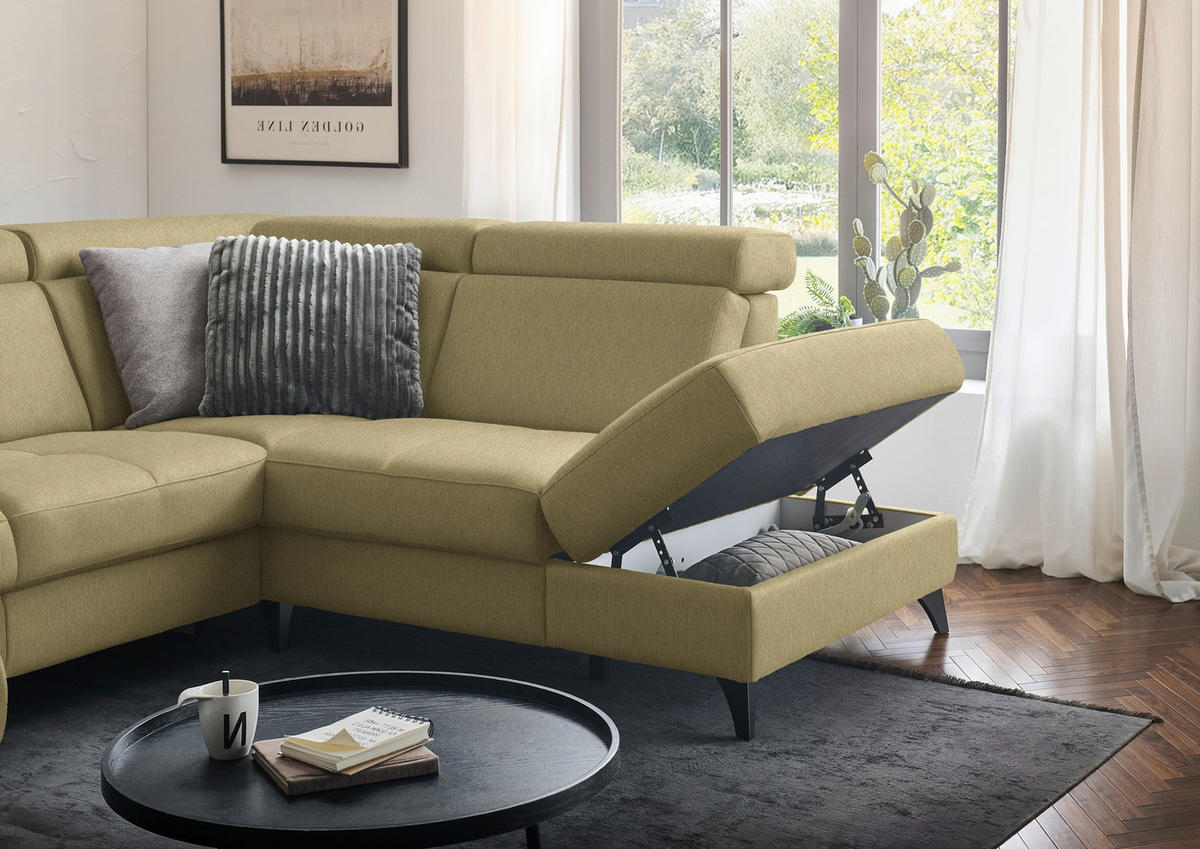 WOHNLANDSCHAFT Flachgewebe Honig  - Schwarz/Honig, Konventionell, Textil/Metall (174/333/215cm) - Beldomo System