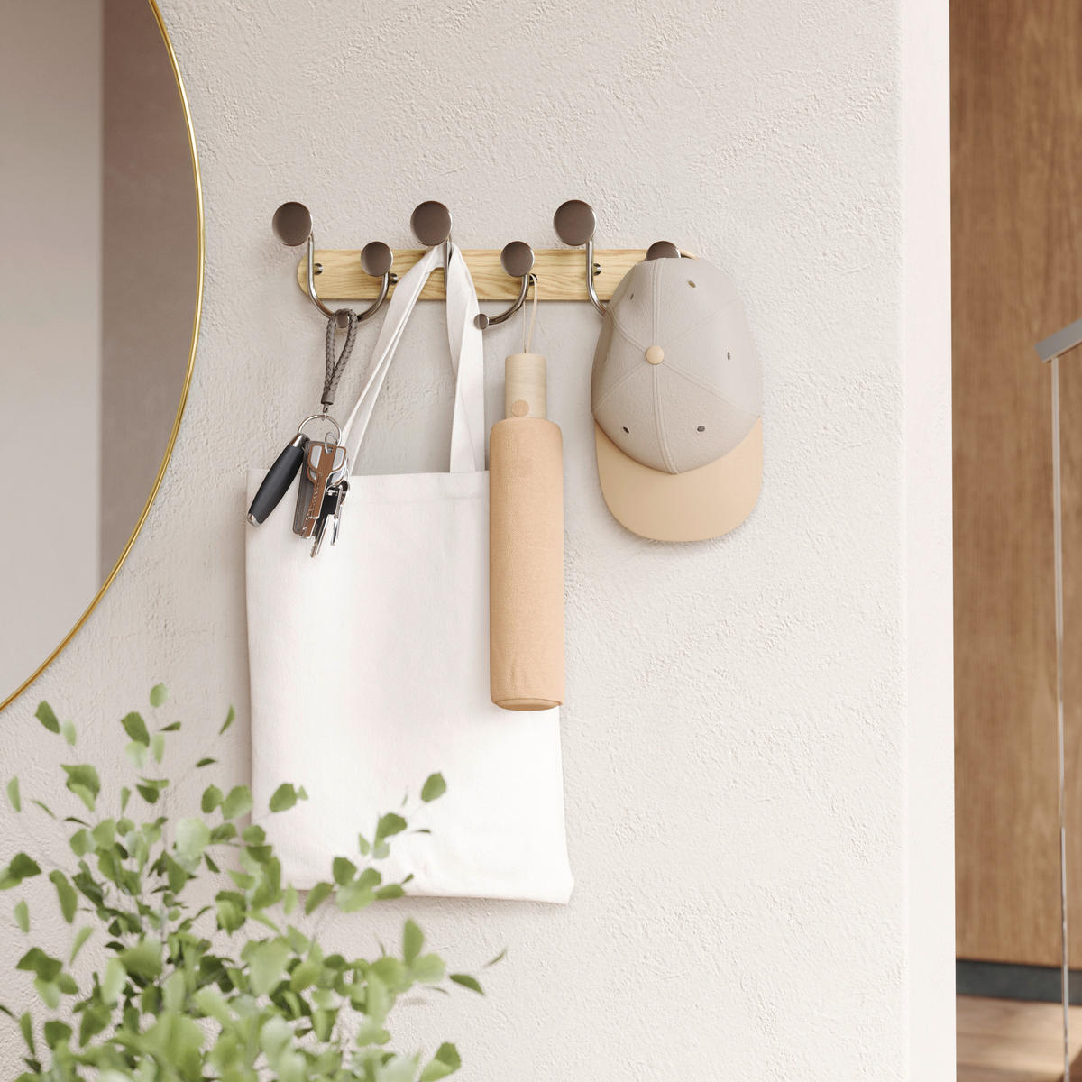 WANDGARDEROBE - Naturfarben/Nickelfarben, Design, Holz/Metall (7,6/12,7/43,2cm) - Umbra