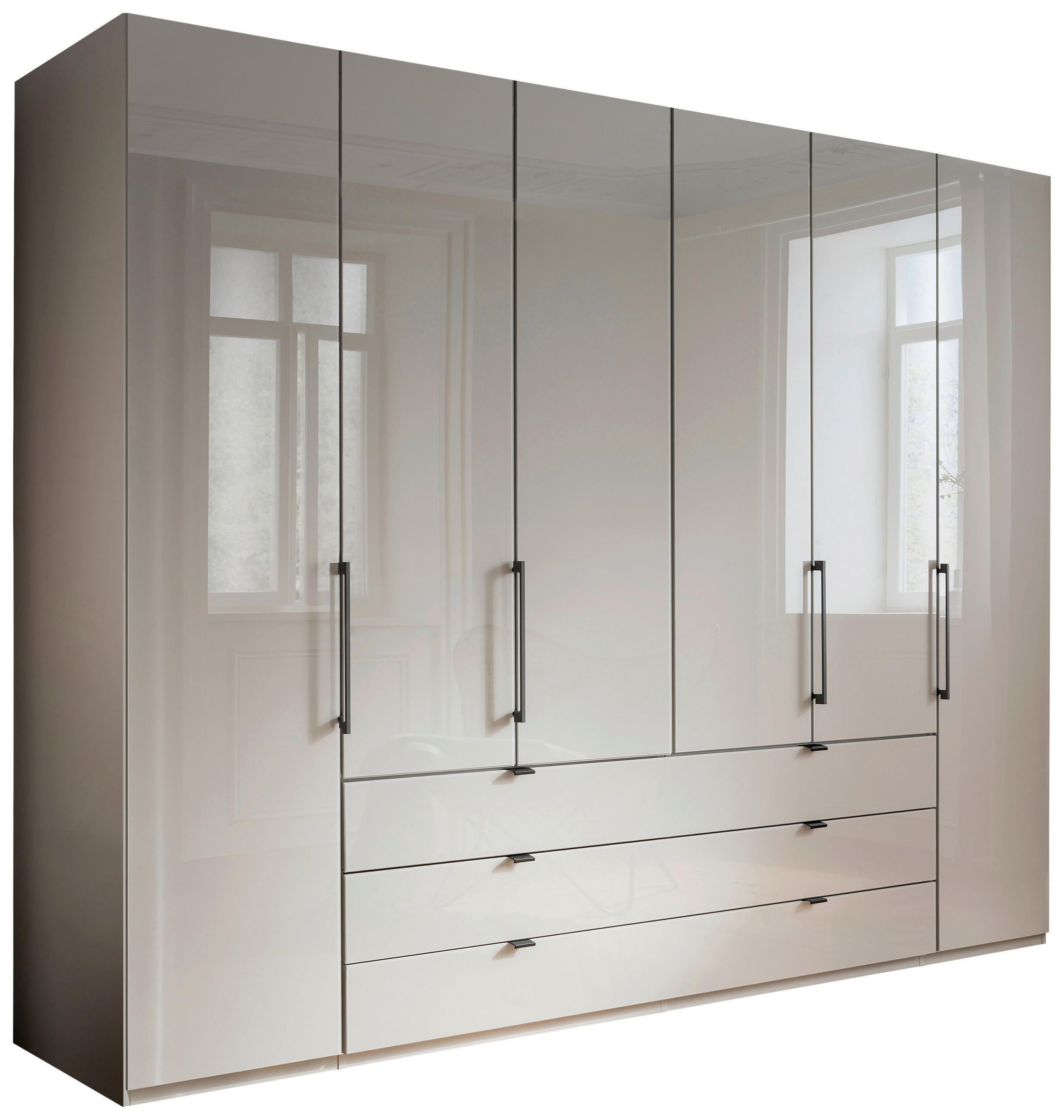 KLEIDERSCHRANK 300/236/58 cm 6-türig Grau  - Schieferfarben/Grau, KONVENTIONELL, Glas/Holzwerkstoff (300/236/58cm) - Novel