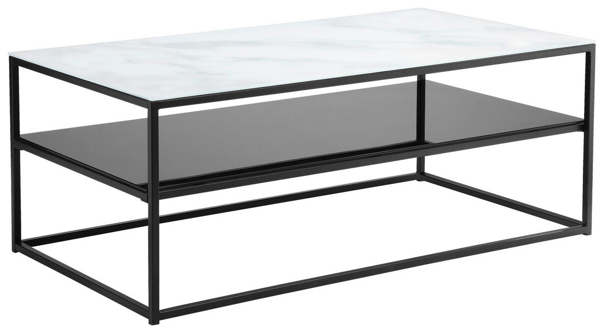 COUCHTISCH Kristallglas, Klarglas 110/60/43 cm rechteckig Schwarz, Weiß  - Schwarz/Weiß, Design, Glas/Metall (110/60/43cm) - Livetastic