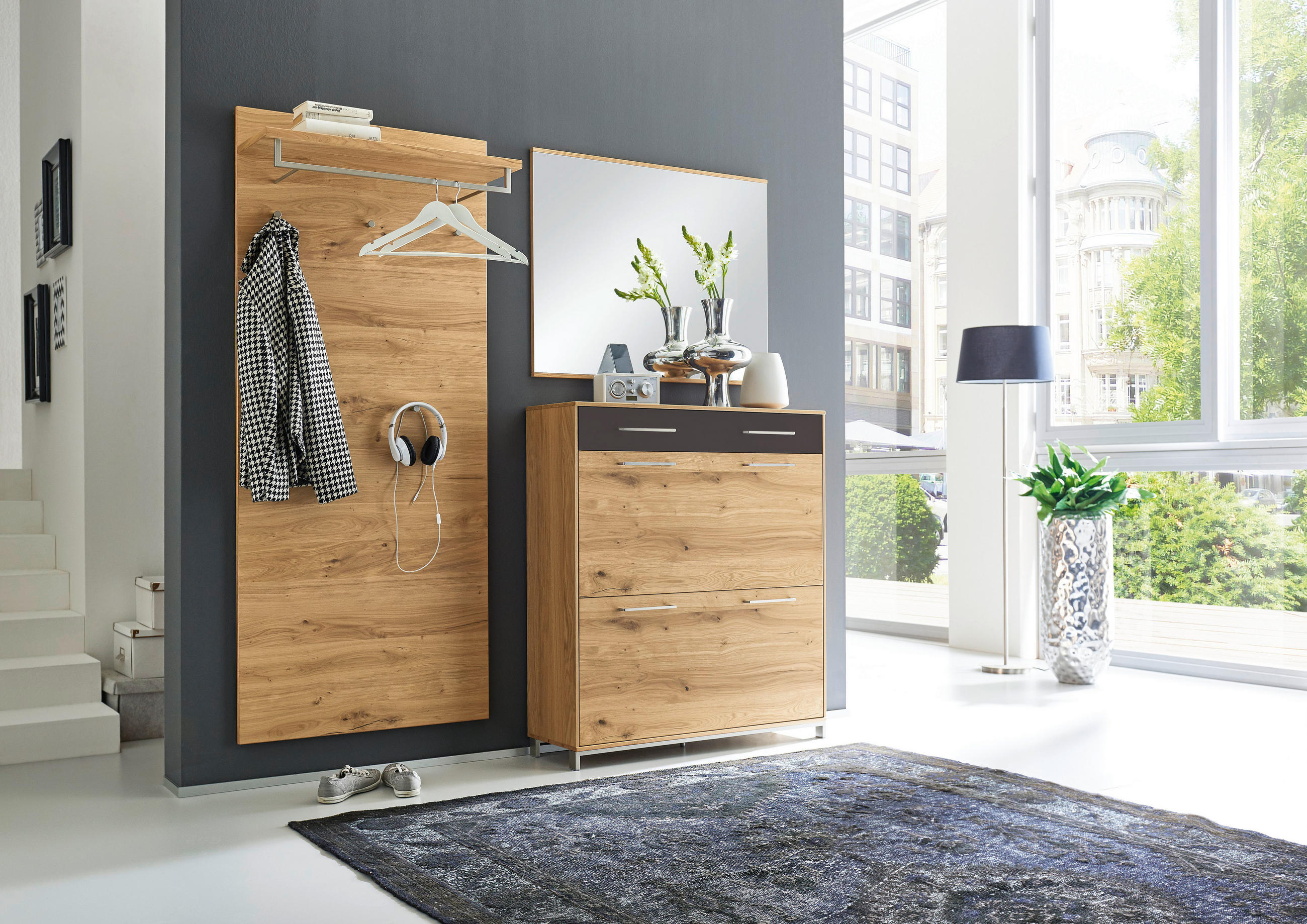 GARDEROBE Anthrazit, Eichefarben - Eichefarben/Anthrazit, Design, Glas/Holz (190/195/31cm)