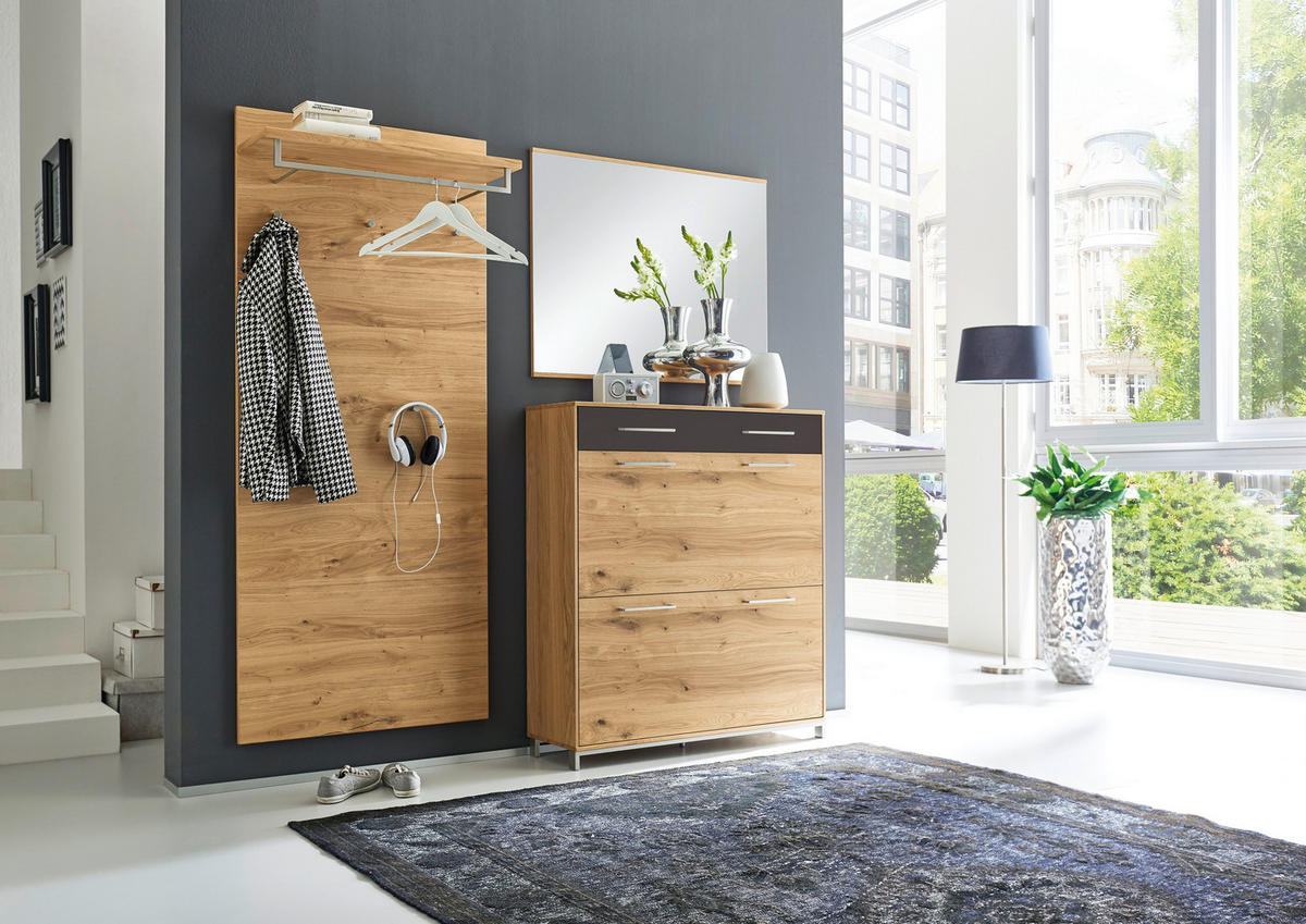 GARDEROBE 3-teilig  in 190/195/31 cm  - Eichefarben/Anthrazit, Design, Glas/Holz (190/195/31cm)