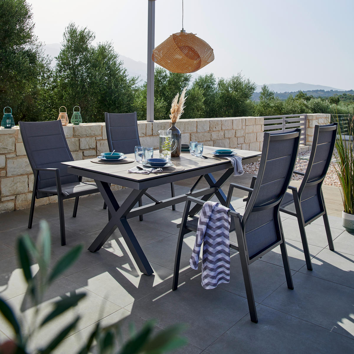 GARTENTISCH 180 -240/89/75 cm Metall, Kunststoff  - Anthrazit/Braun, Modern, Kunststoff/Metall (180 -240/89/75cm) - Amatio