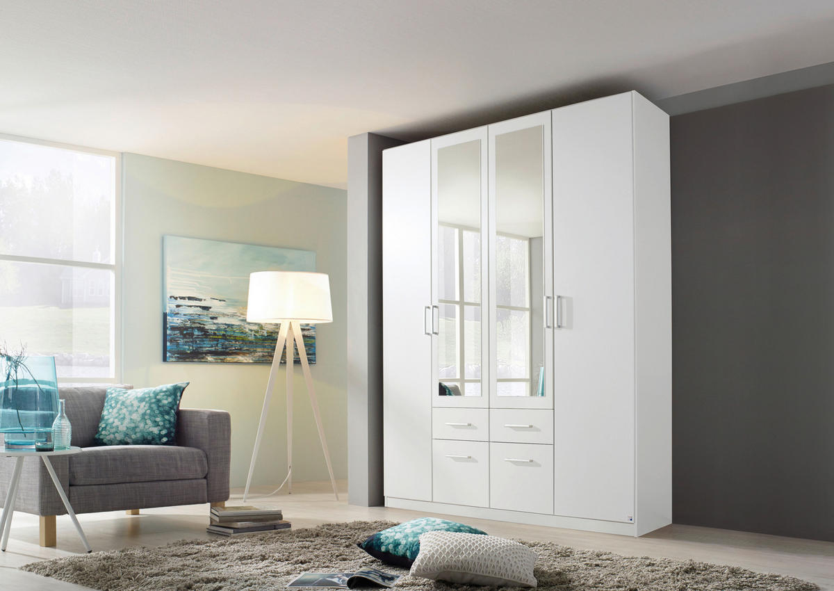 DREHTÜRENSCHRANK 4-türig Weiß  - Alufarben/Weiß, Basics, Holzwerkstoff/Kunststoff (181/229/54cm) - Xora