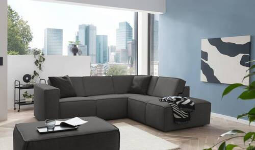 ECKSOFA in Struktur Anthrazit  - Anthrazit/Schwarz, Modern, Kunststoff/Textil (275/220cm) - Trendmanufaktur
