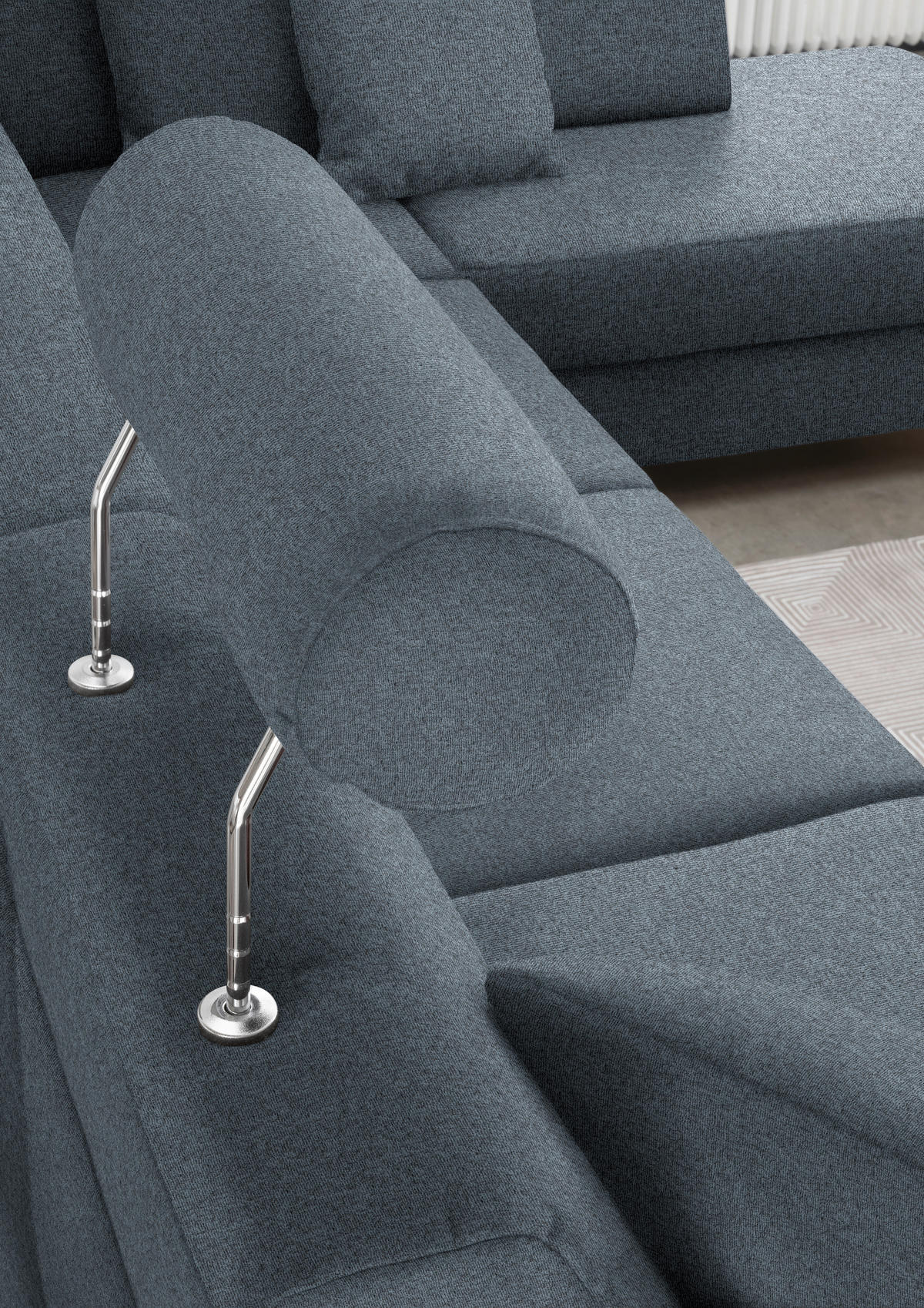 WOHNLANDSCHAFT in Webstoff Blaugrau  - Blaugrau/Schwarz, Design, Holz/Textil (165/296/198cm) - Xora