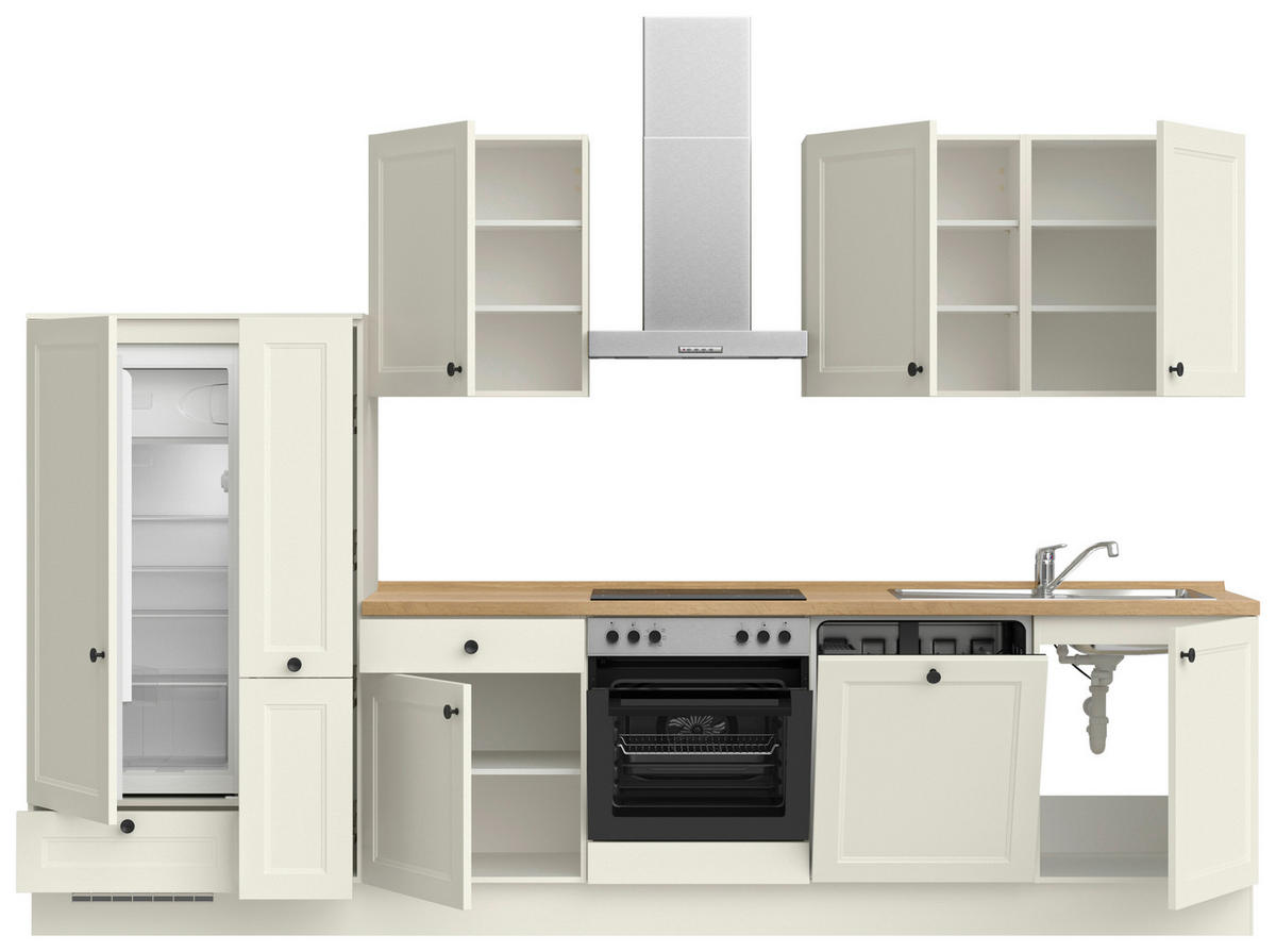 KÜCHENBLOCK Cascada 330 cm  in Weiß, Eichefarben  - Eichefarben/Schwarz, MODERN, Holzwerkstoff/Metall (330cm) - Nobilia