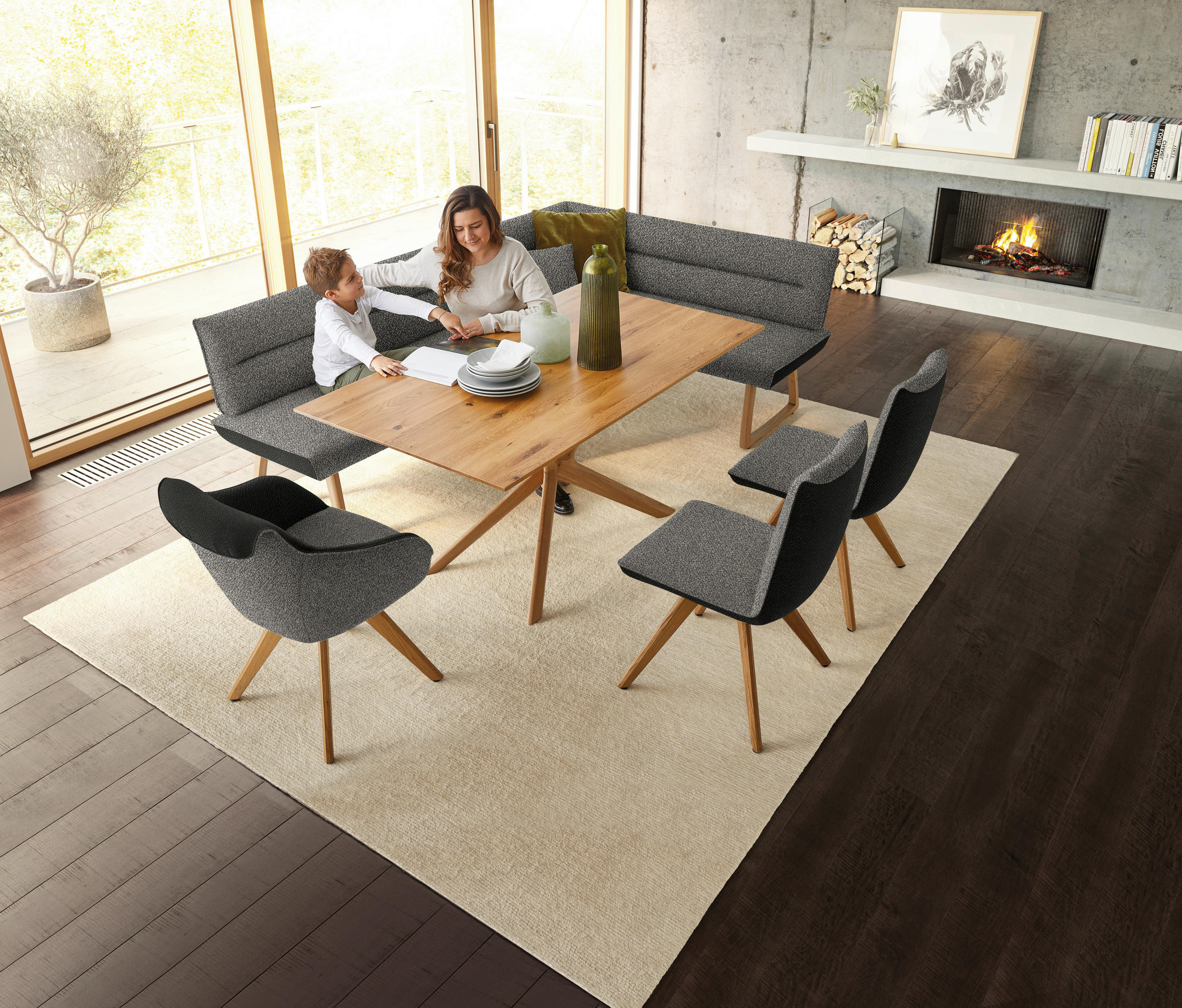 ECKBANK 162/237 cm  in Anthrazit, Grau  - Eichefarben/Anthrazit, Design, Holz/Textil (162/237cm) - Koinor