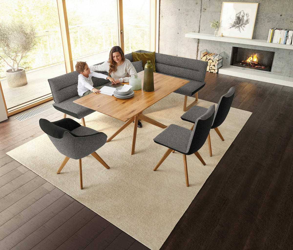 ECKBANK in Textil Anthrazit, Grau  - Eichefarben/Anthrazit, Design, Holz/Textil (162/237cm) - Koinor