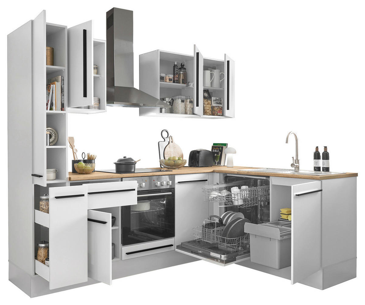 ECKKÜCHE 250/175 cm  in Weiß, Eichefarben  - Eichefarben/Schwarz, Design, Holzwerkstoff/Kunststoff (250/175cm) - MID.YOU