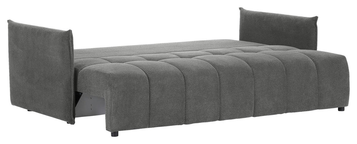 SCHLAFSOFA Plüsch Grau  inkl. Zierkissen, Rückenkissen, Bettkasten, Schlaffunktion, Rücken echt, Liegefläche im Originalstoff  - Schwarz/Grau, KONVENTIONELL, Kunststoff/Textil (200/73/105cm) - Carryhome
