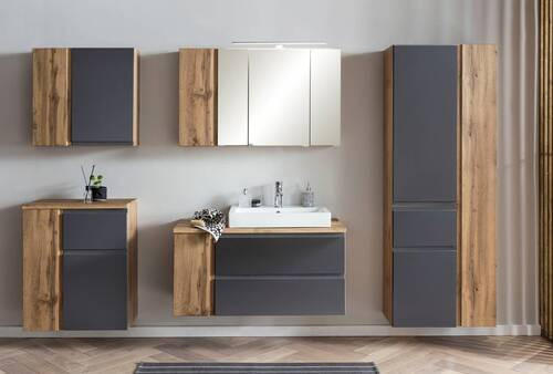 HOCHSCHRANK 65/180/35 cm - Eiche Wotan/Grau, Modern, Holzwerkstoff (65/180/35cm) - Held