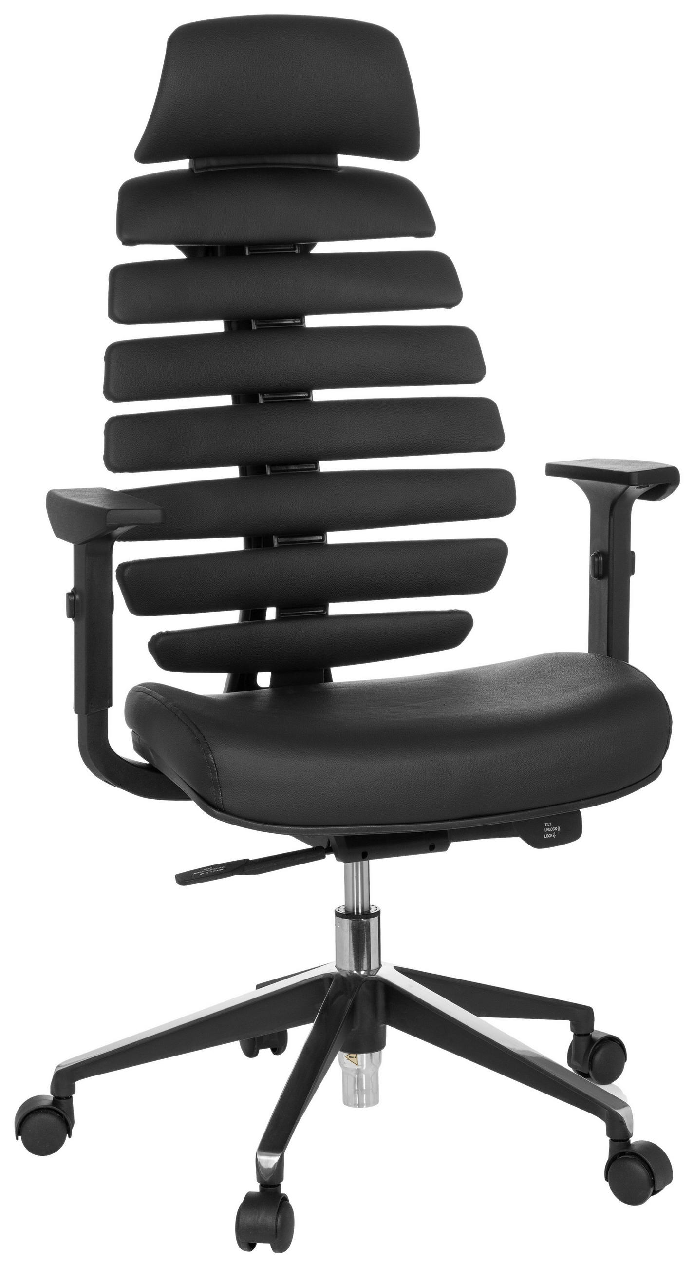 DREHSTUHL Lederlook Schwarz  - Alufarben/Schwarz, MODERN, Leder/Kunststoff (65/131/53cm) - MID.YOU